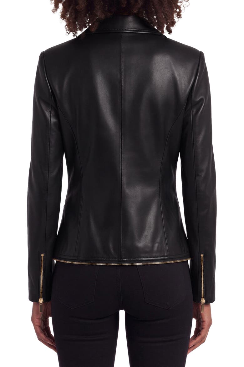 Fitted Faux Leather Moto Blazer, Alternate, color, BLACK