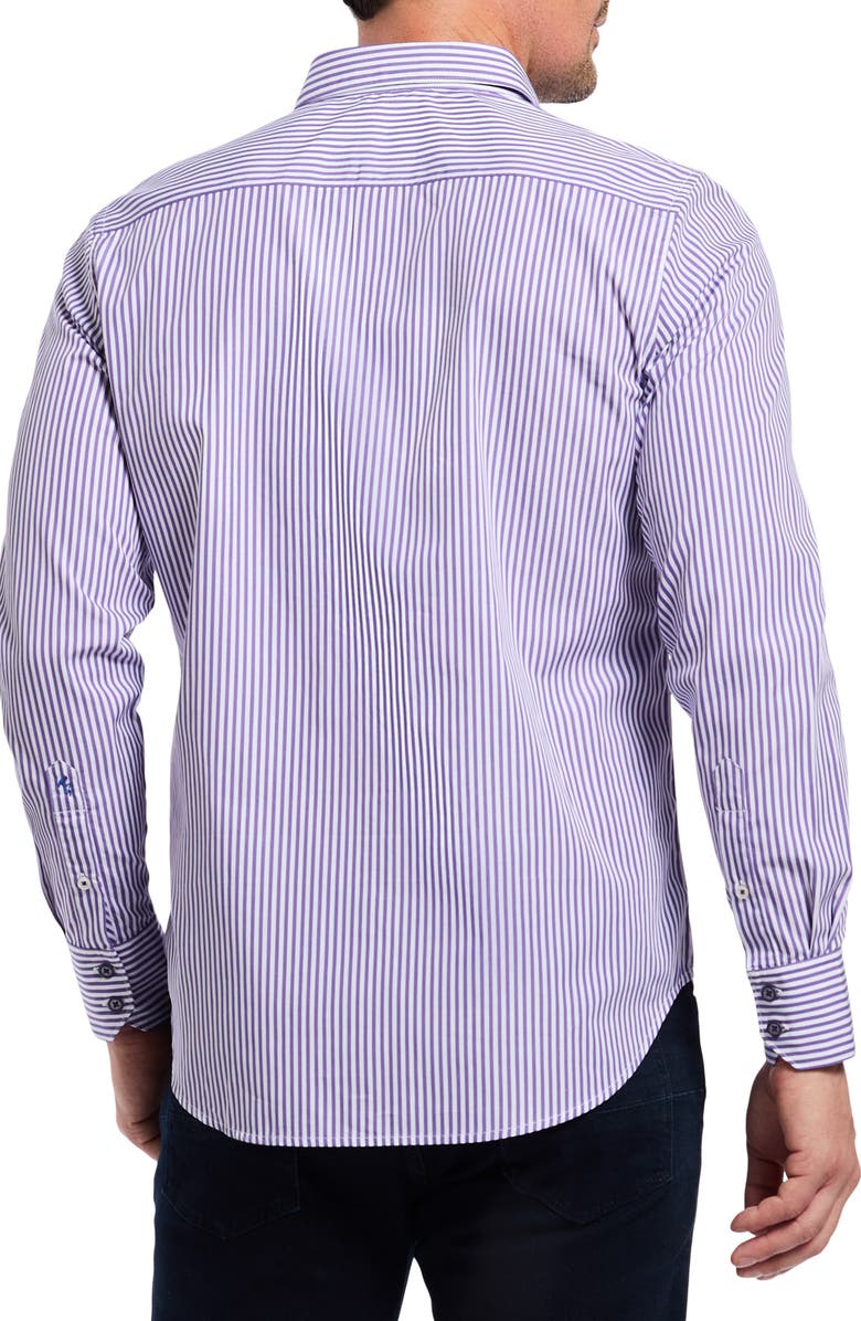 Robert Graham Greenwich Stripe Stretch Button-Up Shirt, Alternate, color, Purple