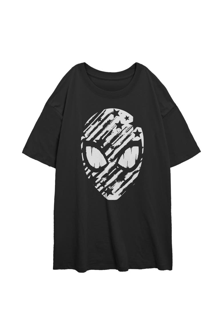 Junior's Stars and Stripes Mask Short Sleeve Oversized T-Shirt, Main, color, Black
