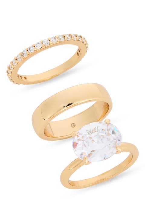 Set of 3 Cubic Zirconia Solitaire and Bands