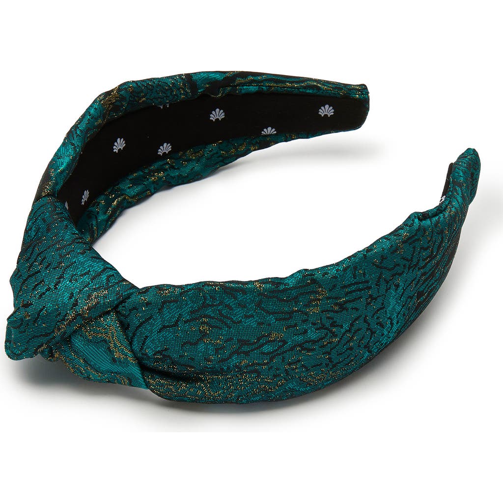 Lele Sadoughi Metallic Knotted Brocade Headband In Green
