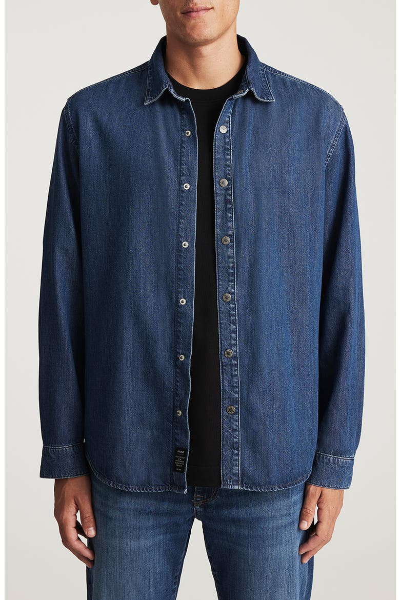 Roy Denim Snap-Up Shirt, Main, color, DARK INDIGO LUX BLAC