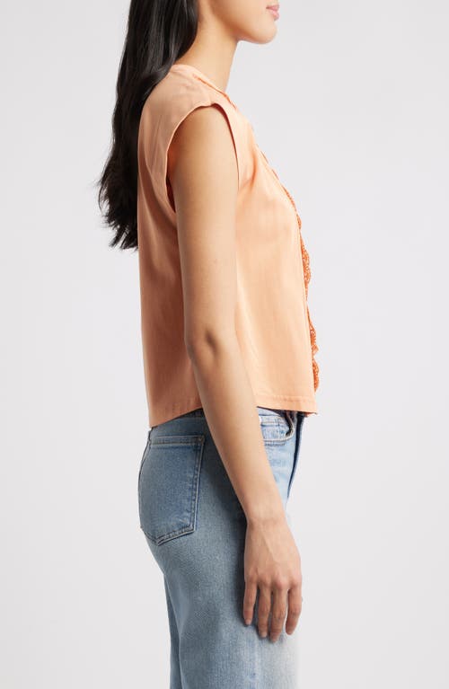Shop Wit & Wisdom Embellished Cap Sleeve Button-up Shirt In Autumn Sunset