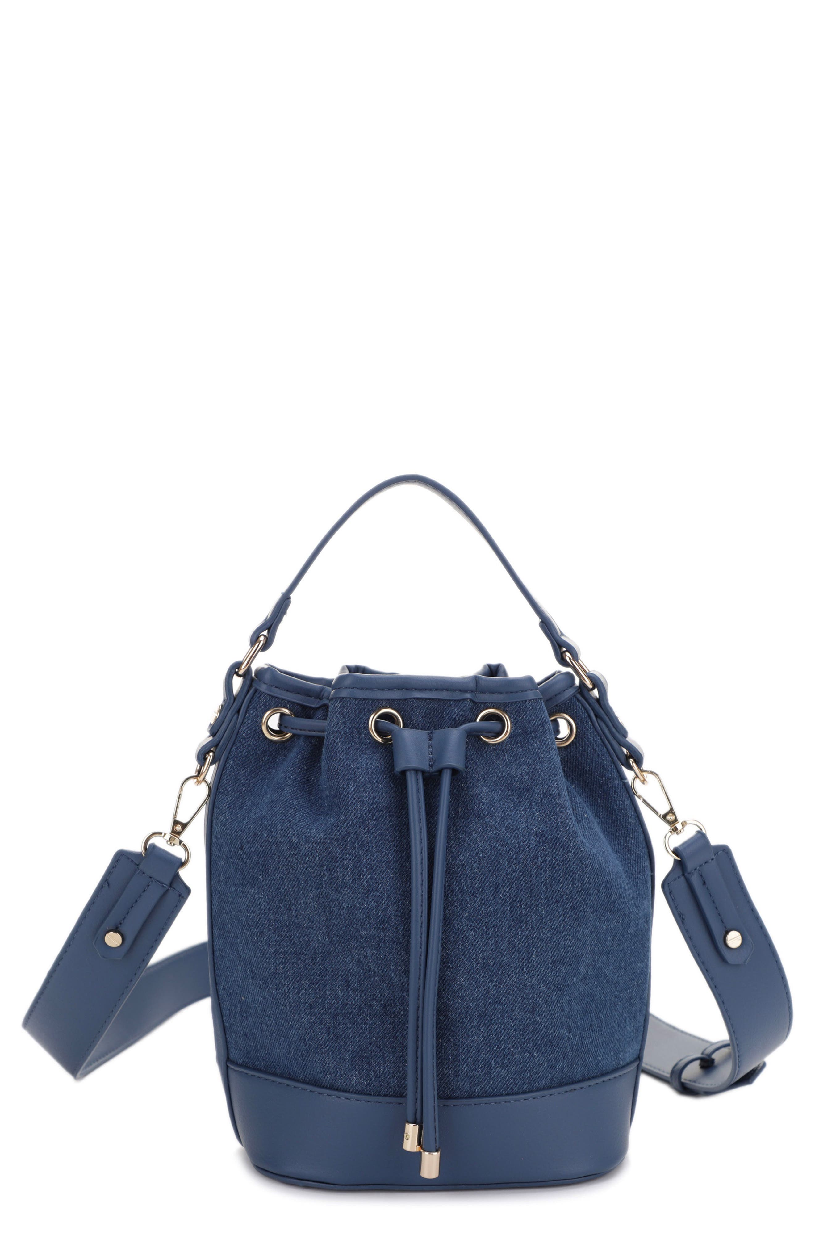 Mali + Lili Ella Denim & Vegan Leather Bucket Bag, Main, color, 
