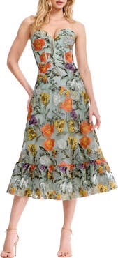 Dress the Population Carina Floral Embroidered Strapless Cocktail Dress