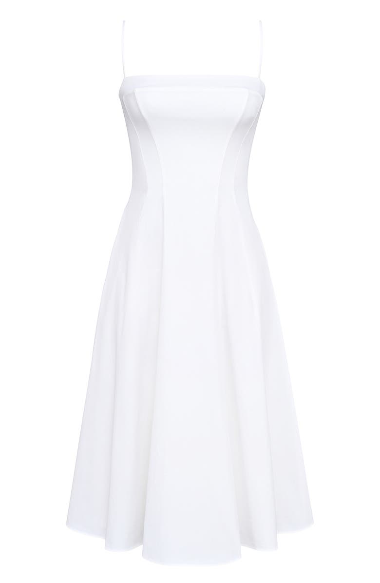 HOUSE OF CB Dolly Seamed Stretch Cotton Twill Midi Sundress, Alternate, color, Cloud Dancer