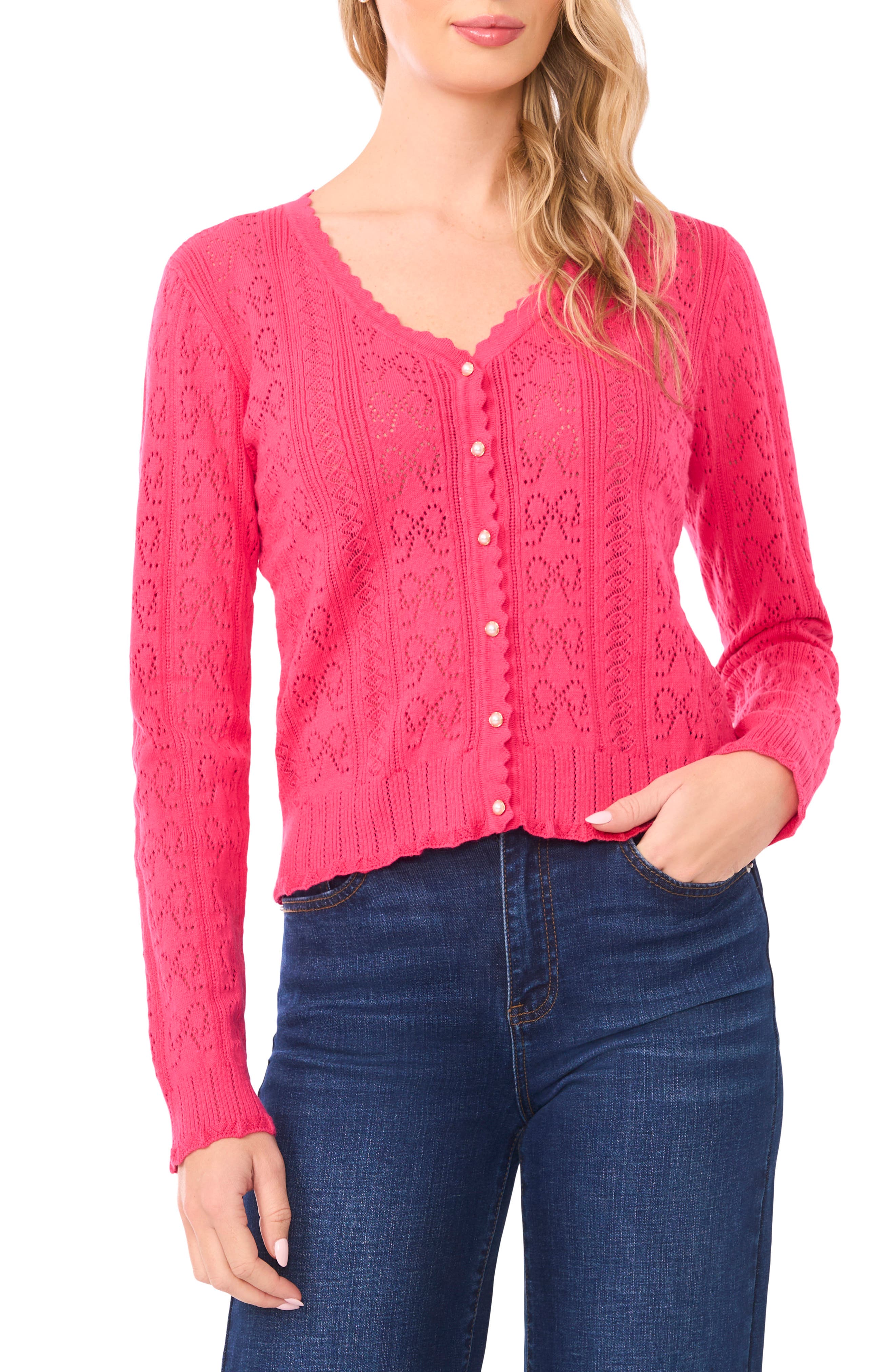 Pointelle Stitch Bow Cotton Cardigan - image 3