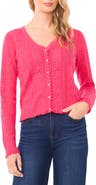 CeCe Pointelle Stitch Bow Cotton Cardigan
