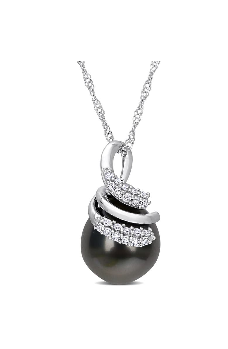 Julianna B. Cultured Pearl & Diamond Swirl Necklace, Main, color, Tahitian Pearl/14K White Gold