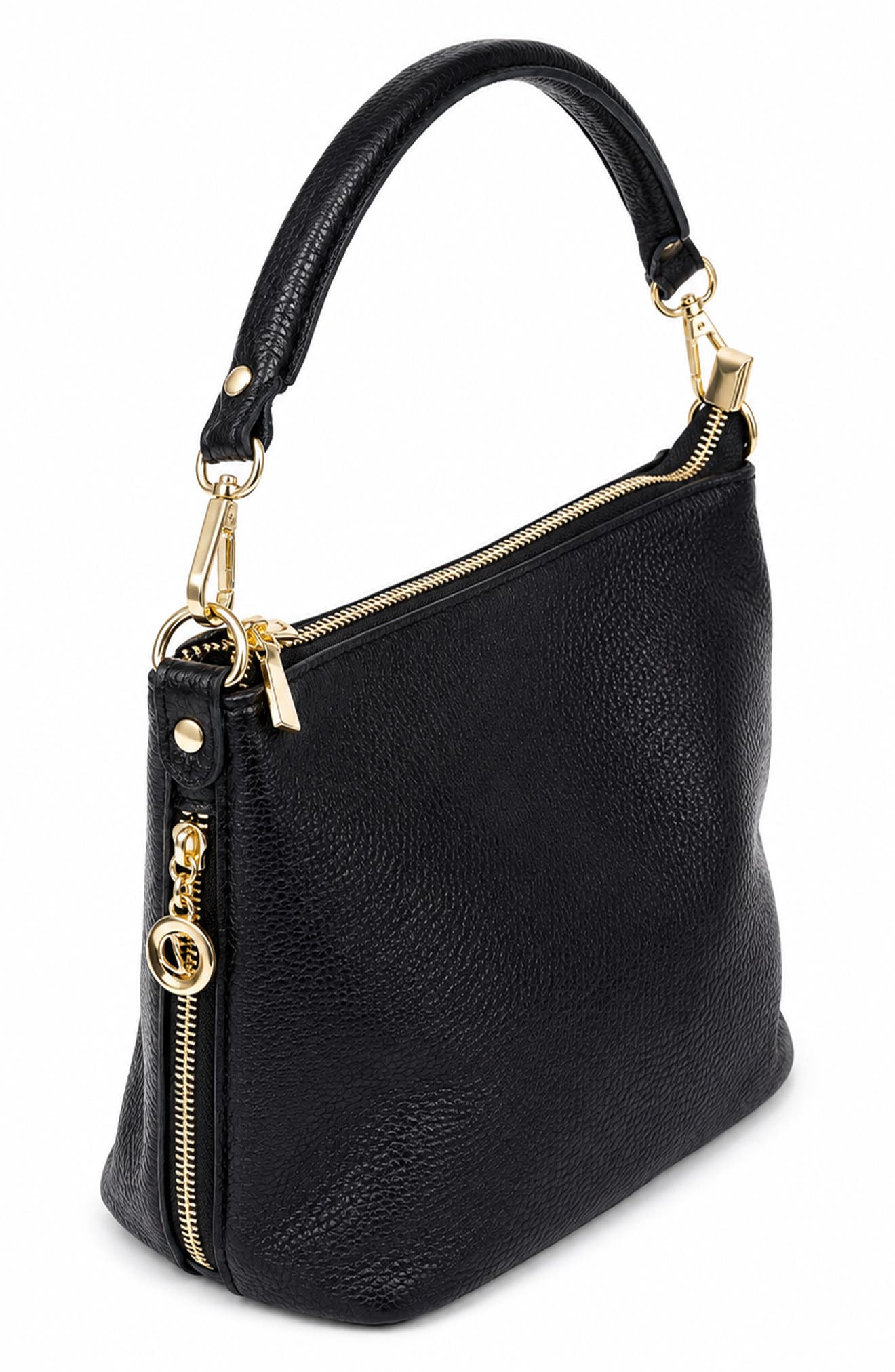 Beatrice Leather Hobo Shoulder Bag, Alternate, color, BLACK