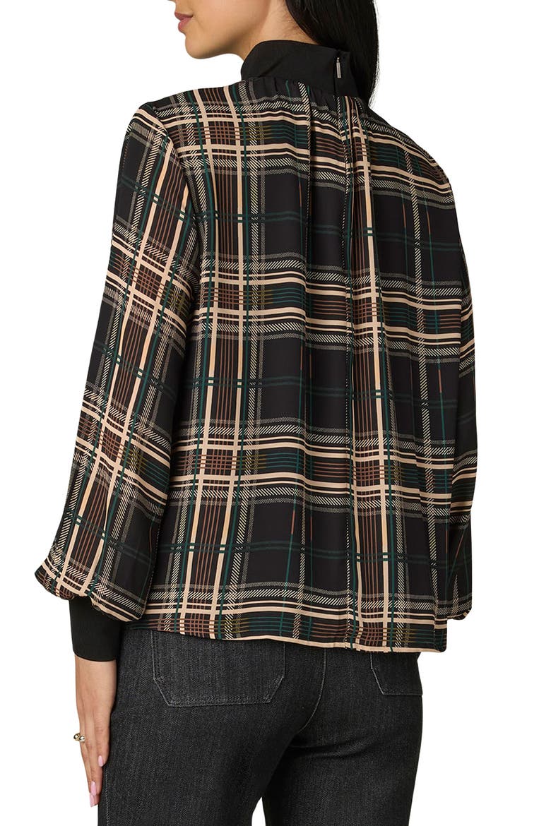 Plaid Mock Neck Top, Alternate, color, BLACK/ GREEN MULTI