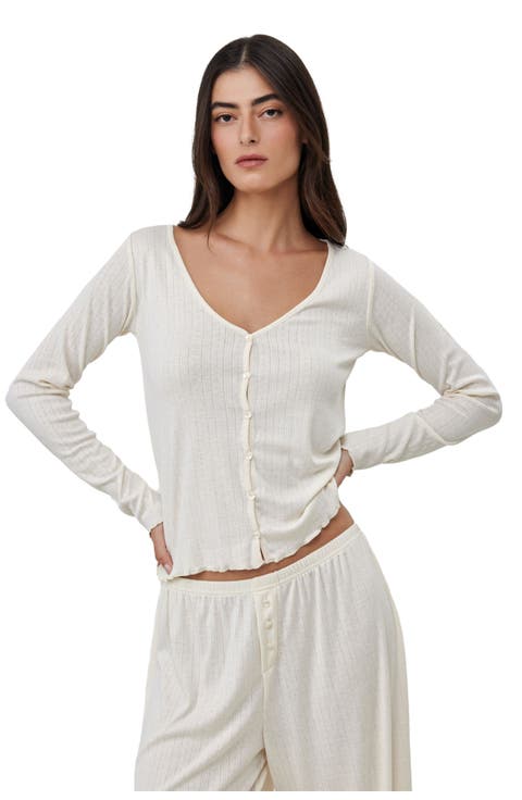 Daydream Pointelle Buttoned Loungewear Top