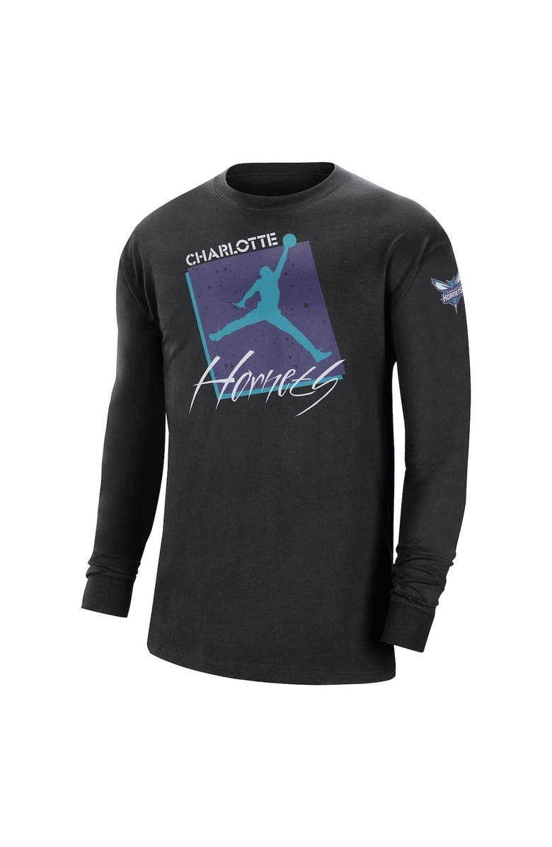 Jordan Brand Men's Jordan Brand Black Charlotte Hornets Courtside Max 90 Vintage Wash Statement Edition Long Sleeve T-Shirt, Alternate, color, Black