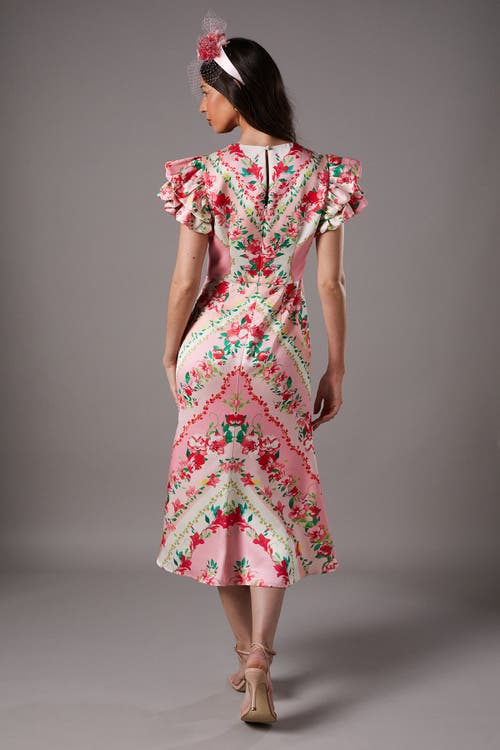 Coast Lisa Printed Ruffle Hem Midi Dress In Pink
