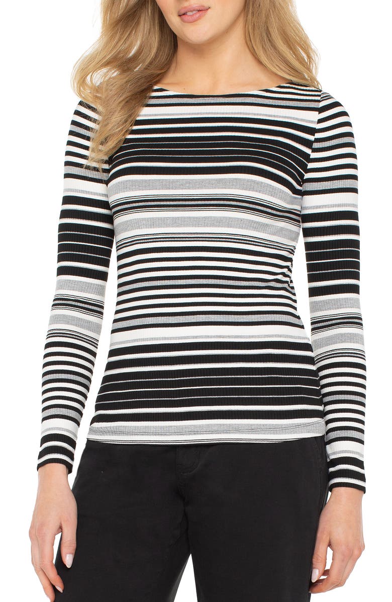 Liverpool Los Angeles Stripe Rib Boat Neck Long Sleeve Top, Main, color, 
