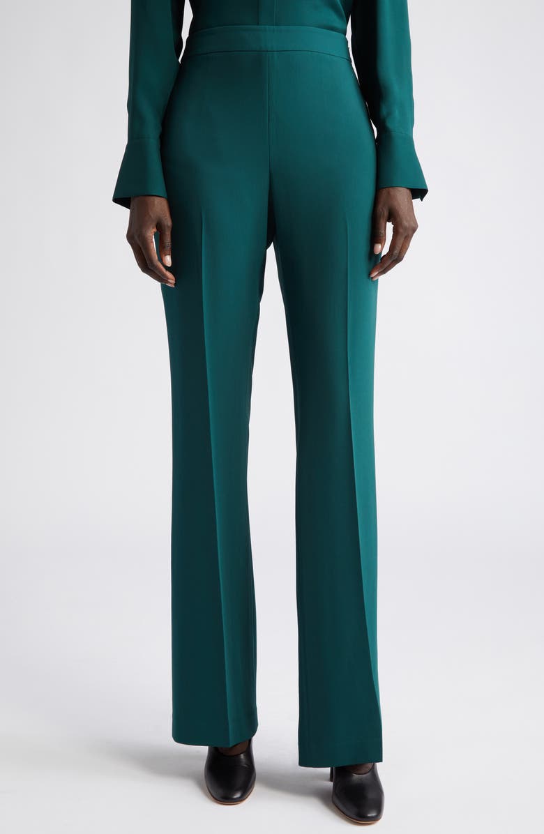 Lafayette 148 New York Gates Crepe Flare Leg Pants, Main, color, Deep Ivy
