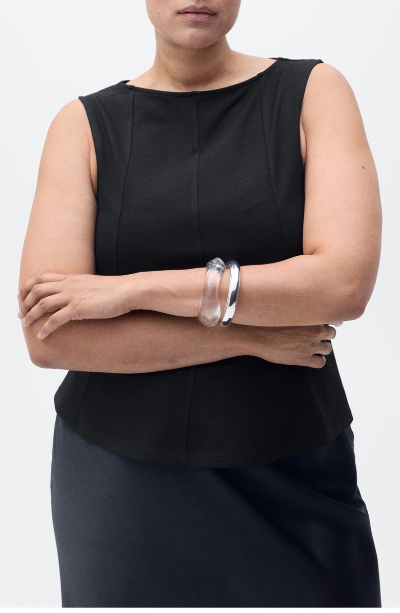 MANGO Seam Detail Sleeveless Peplum Top, Alternate, color, Black