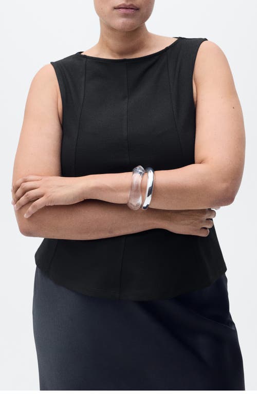 Mango Seam Detail Sleeveless Peplum Top In Black
