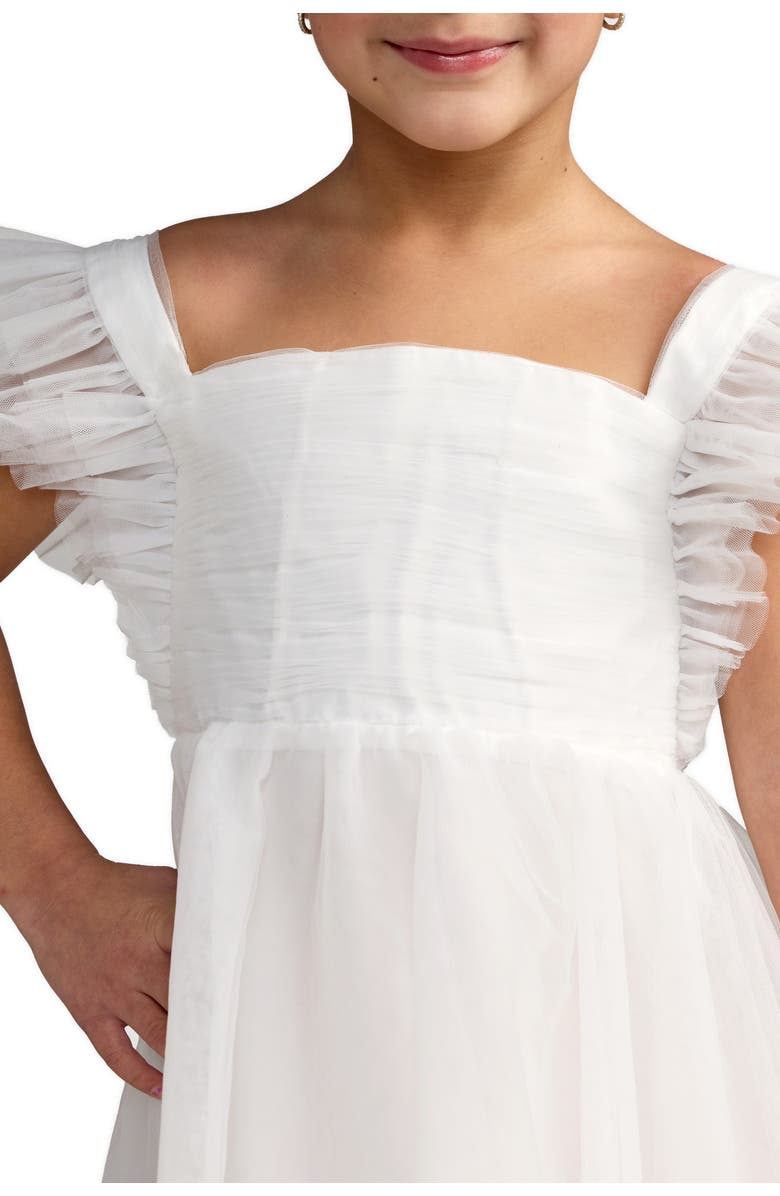 Mac Duggal Girls White Ruffle Shoulder Tulle Dress, Alternate, color, White