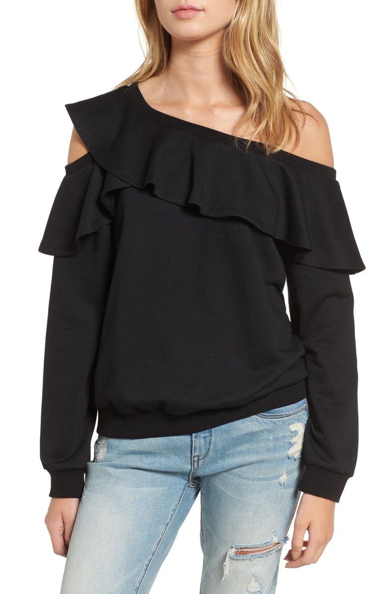 All in Favor One-Shoulder Ruffle Sweatshirt, Main, color, 
