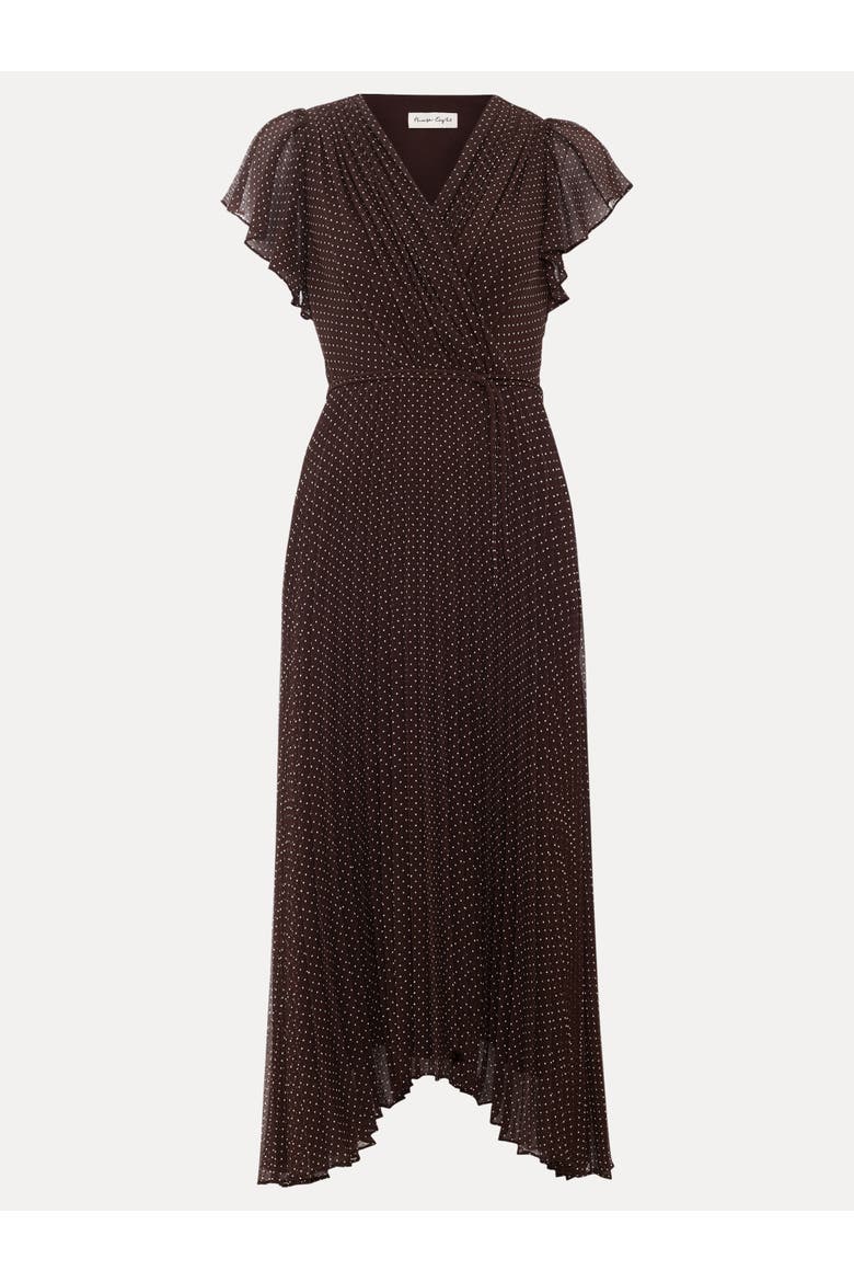 Louisa V-Neck Pleated Wrap Dress, Alternate, color, Brown