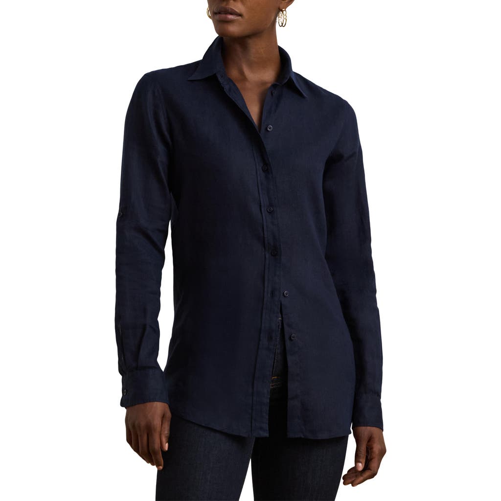 Ralph Lauren Lauren Relaxed Fit Linen Button-up Shirt In Lauren Navy