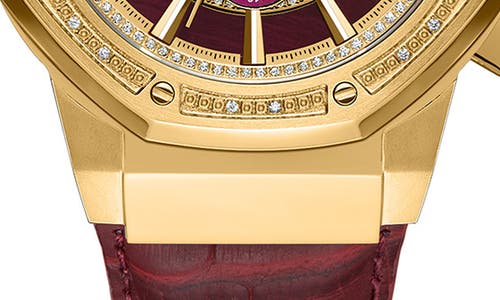 Jbw Saxon Diamond Croc Embossed Leather Strap Watch, 44mm In Gold