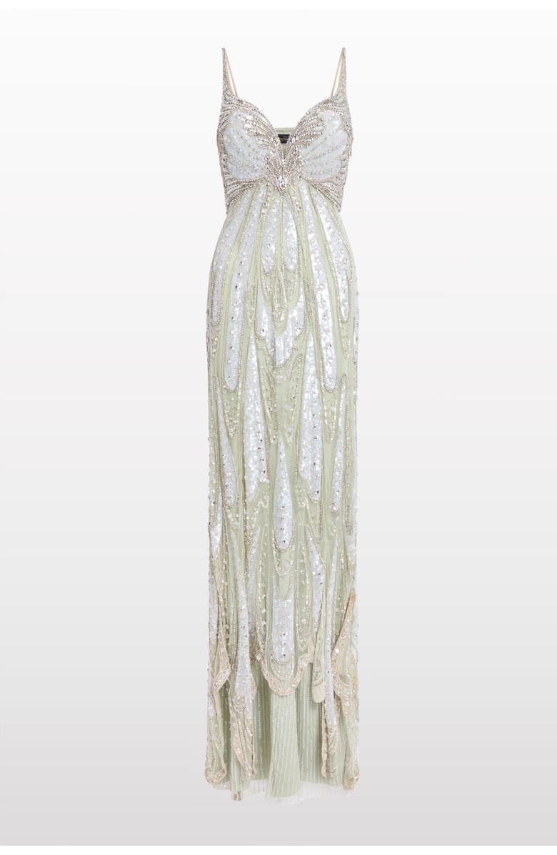 Jenny Packham Yves Beaded Maxi Dress, Main, color, Marmo Green