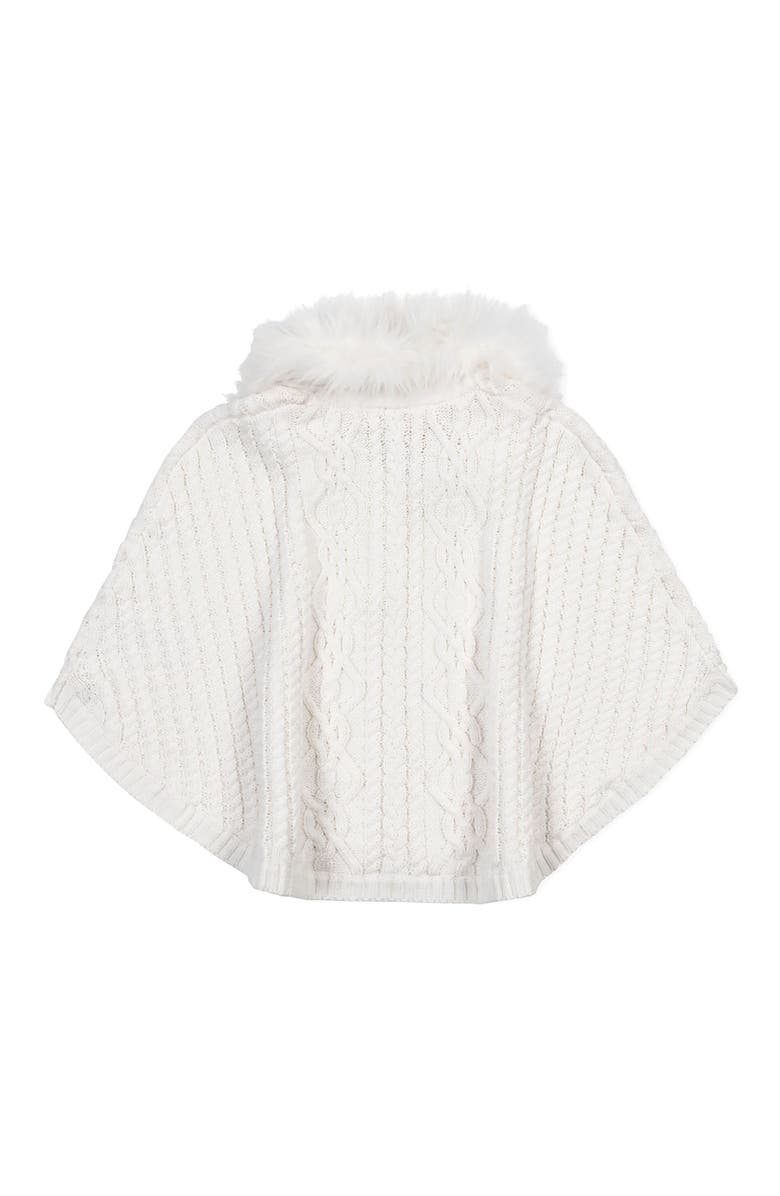 Hope & Henry Kids' Organic Cable Sweater Cape with Faux Fur, Alternate, color, Soft White Cable