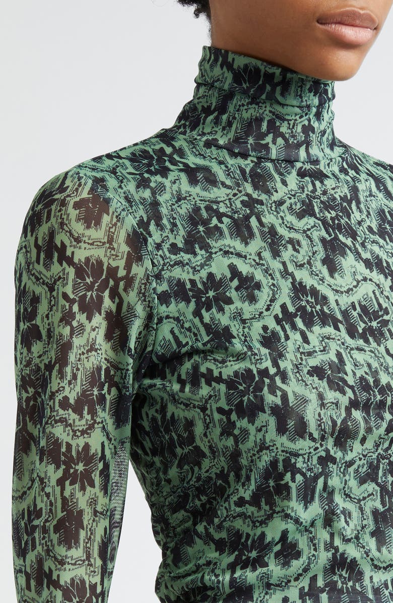 Cinq à Sept Long Sleeve Shirred Mesh Turtleneck Top, Alternate, color, Patina/ Charcoal