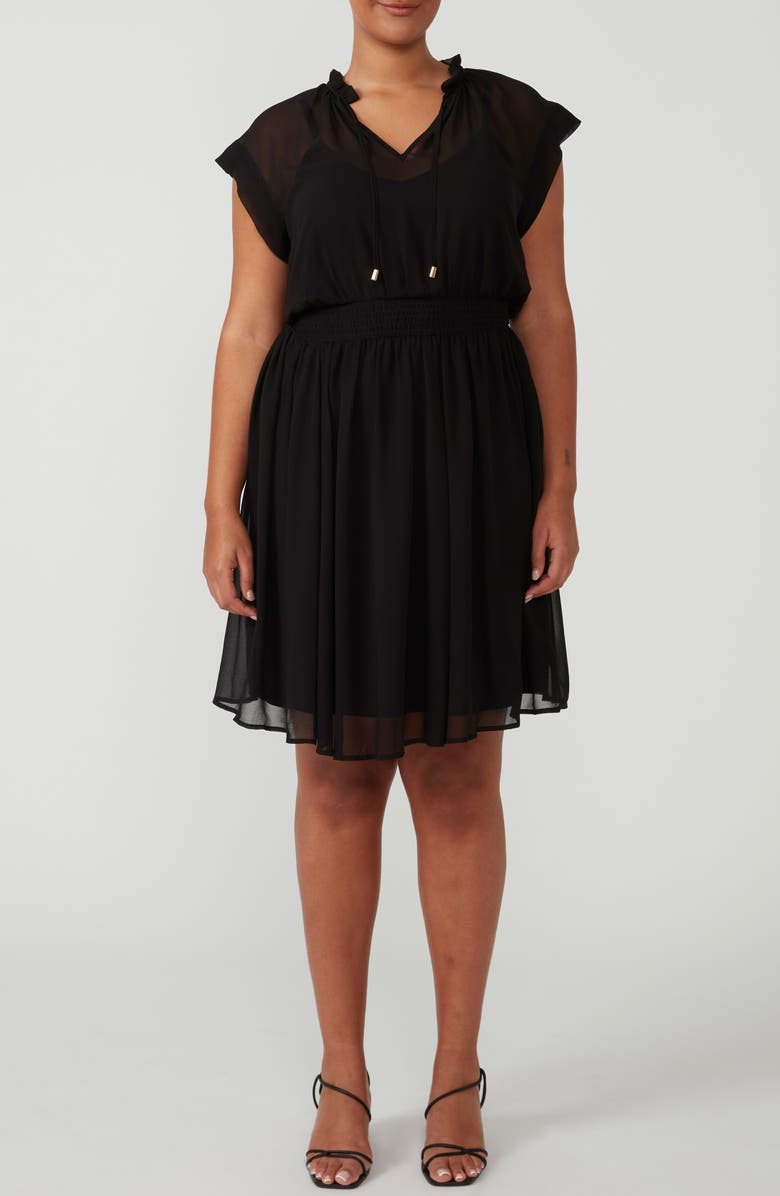 Estelle Utah Smocked Waist Tie Neck Dress, Main, color, Black