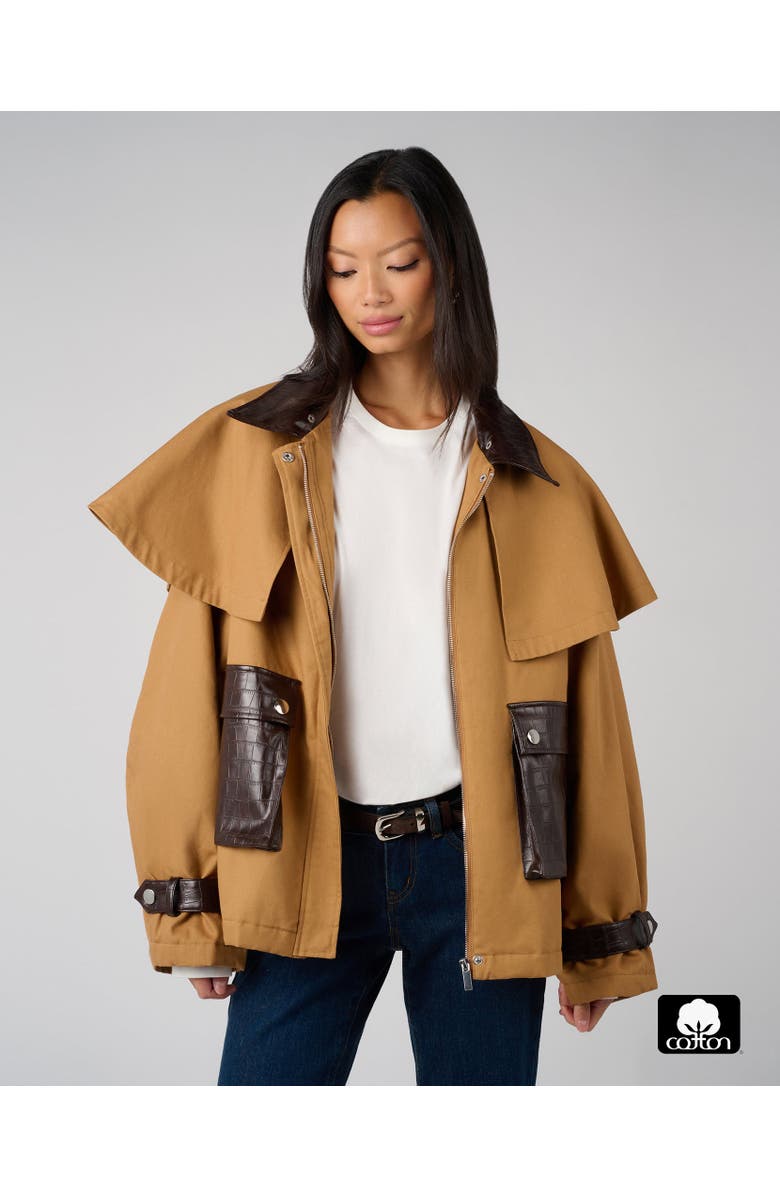 WeWoreWhat Cocoon Barn Jacket, Main, color, Khaki/Drk Brown