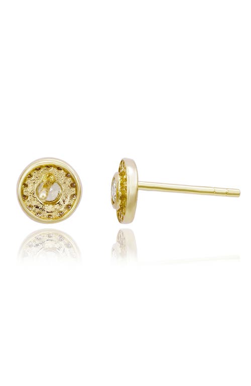 Suzy Levian Diamonds 14k Gold Round Diamond Halo Stud Earrings In Yellow