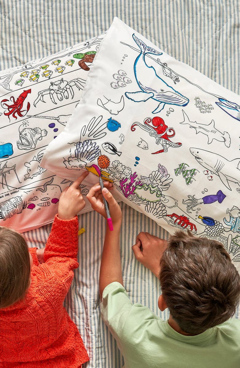 Eat Sleep Doodle Color Your Own Pillowcase Under the Sea, Alternate, color, White With Black Outlines