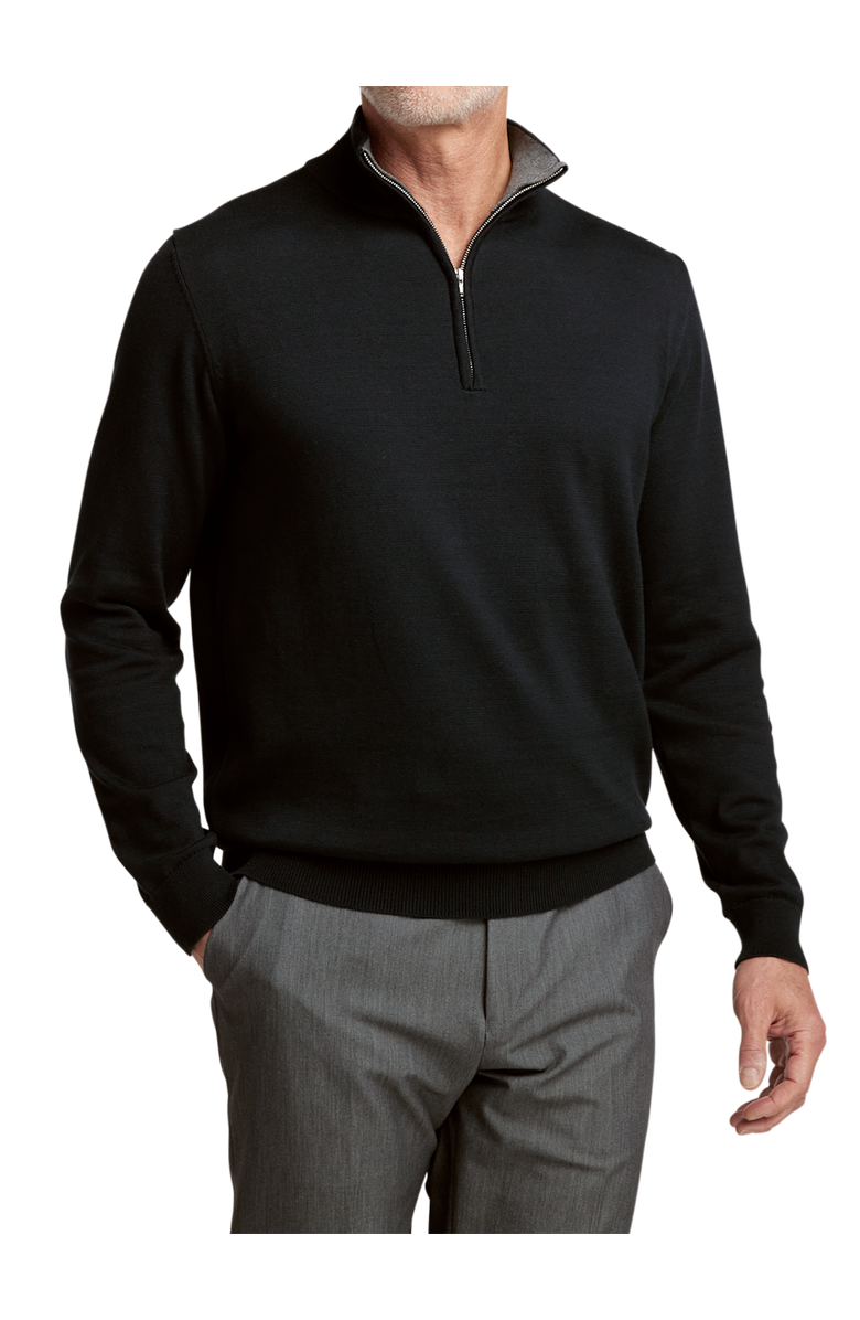 Paul Fredrick Supima Cotton Quarter Zip Mock Neck Sweater, Alternate, color, Black