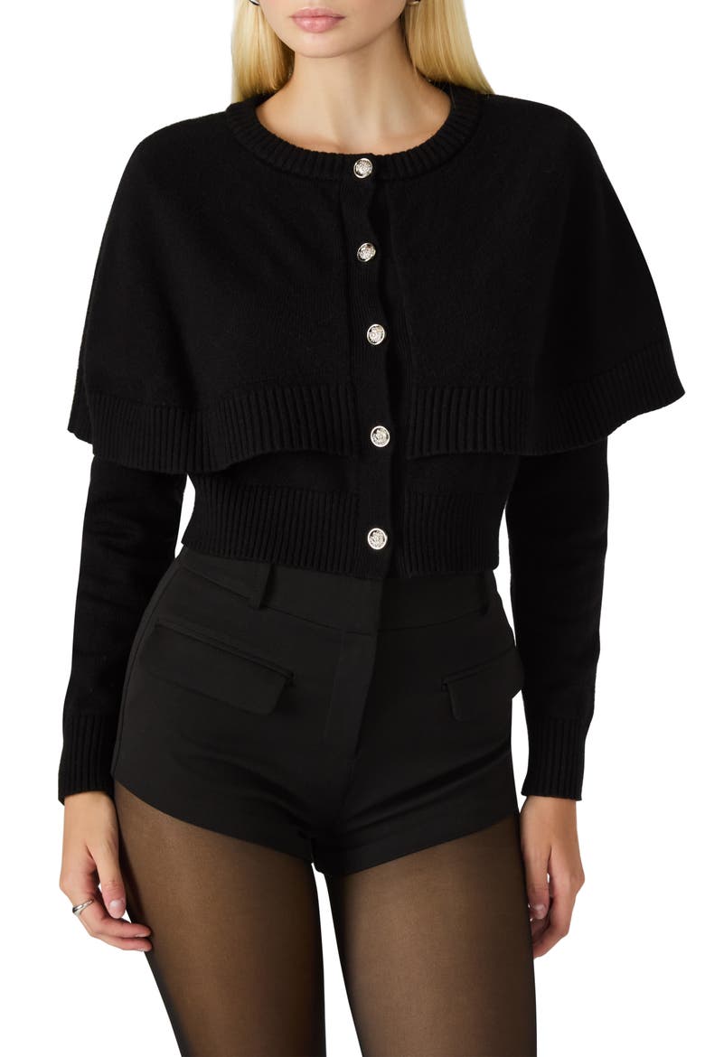 Gissele Cape Detail Cardigan, Main, color, BLACK