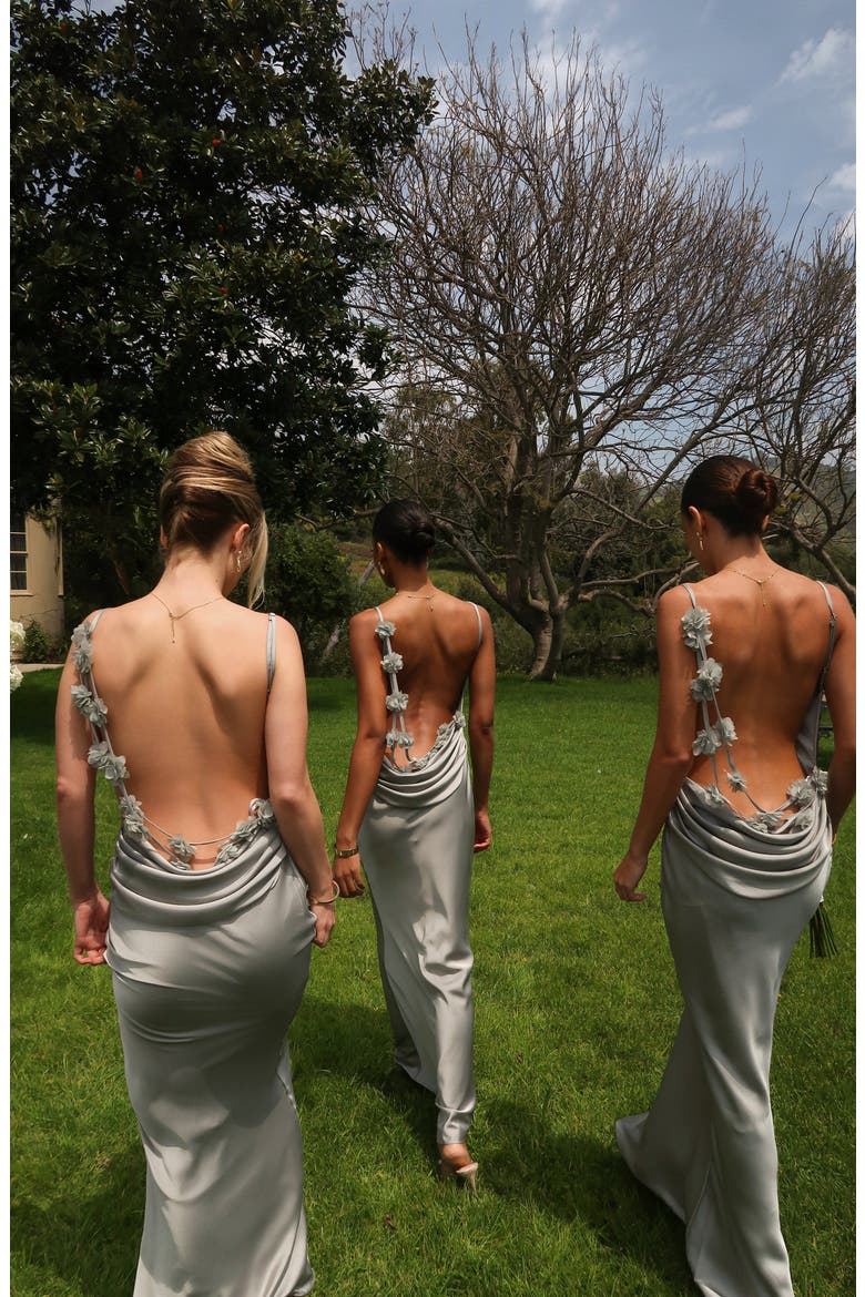 Down the Aisle Open Back Satin Gown, Alternate, color, GREEN