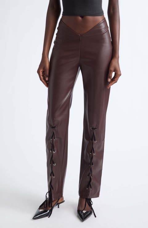 V Line Faux Leather Pants
