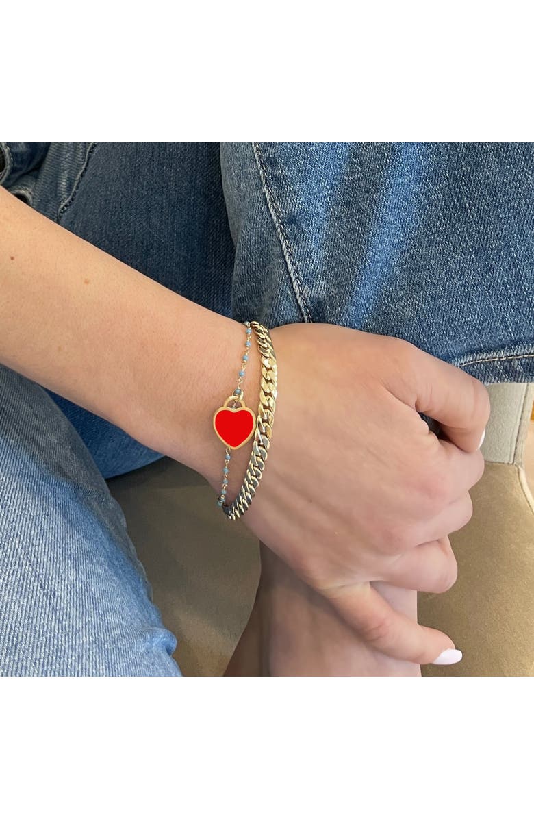 The Lovery Fine Jewelry Coral Heart Padlock Charm, Alternate, color, Coral