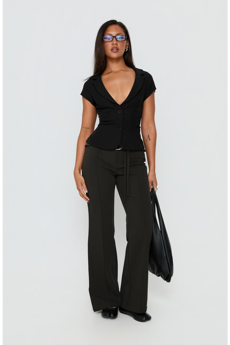 Alexandrea Plunge Button Up Top, Alternate, color, BLACK