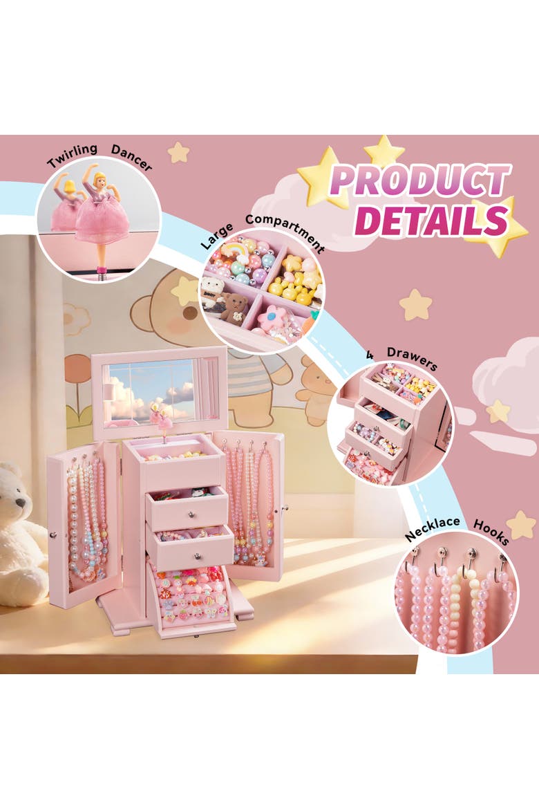 Kids Ballerina Musical Wooden Jewelry Box, Alternate, color, Pink