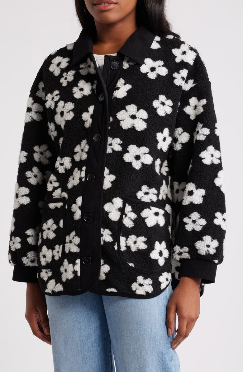 All in Favor Daisy Floral High Pile Fleece Shacket, Alternate, color, 