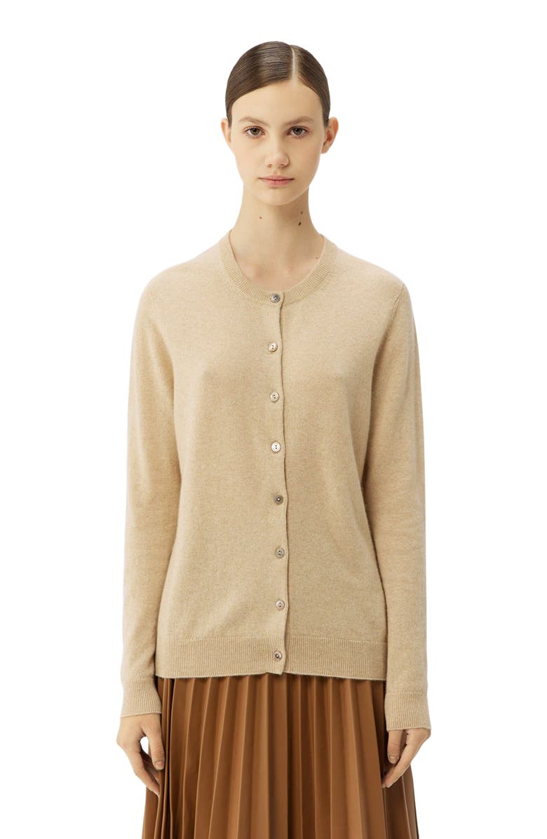 GOBI Mongolian Cashmere Essential Cashmere Crewneck Cardigan, Alternate, color, Beige