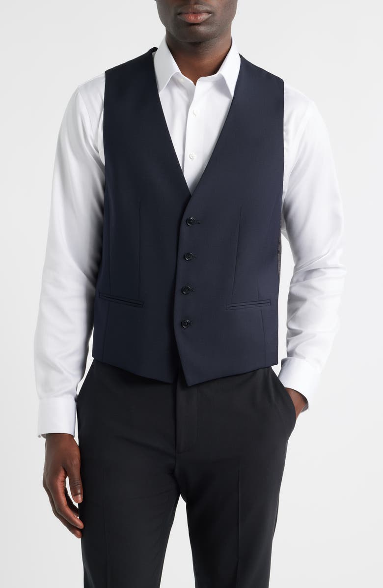 BOSS Houston Slim Fit Dark Navy Virgin Wool Suit Vest, Main, color, Dark Blue
