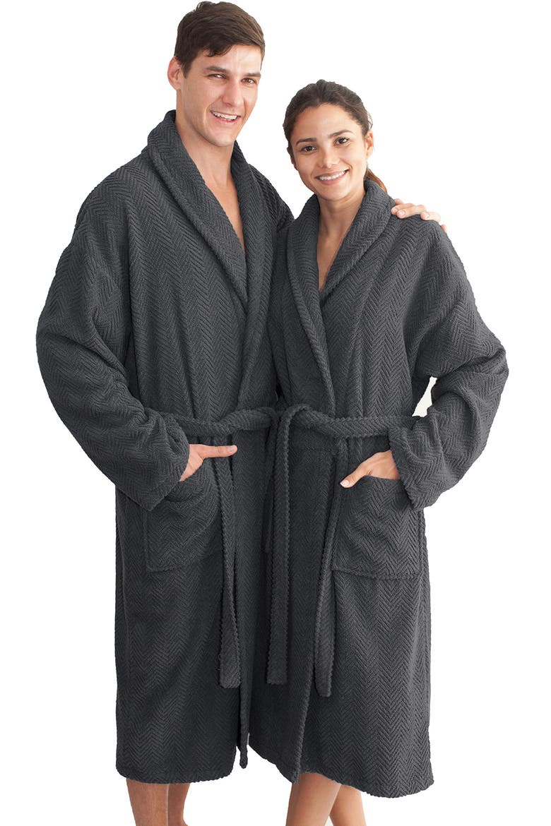 Unisex Herringbone Weave Bathrobe, Alternate, color, GRAY