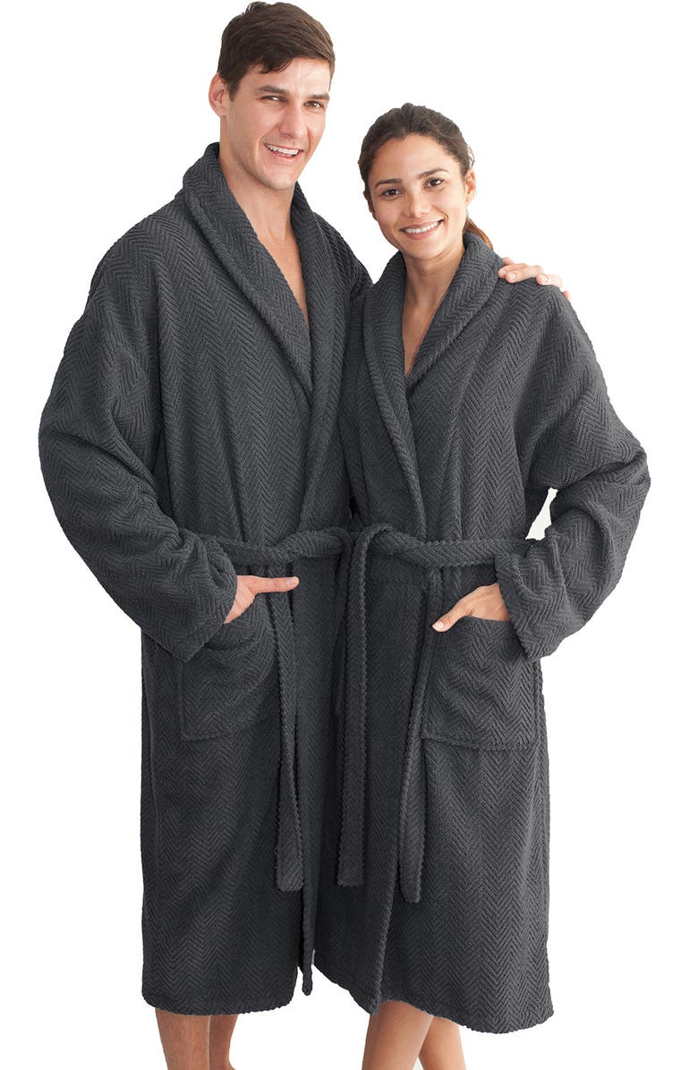 Linum Home Textiles Unisex Herringbone Weave Bathrobe, Alternate, color, Gray