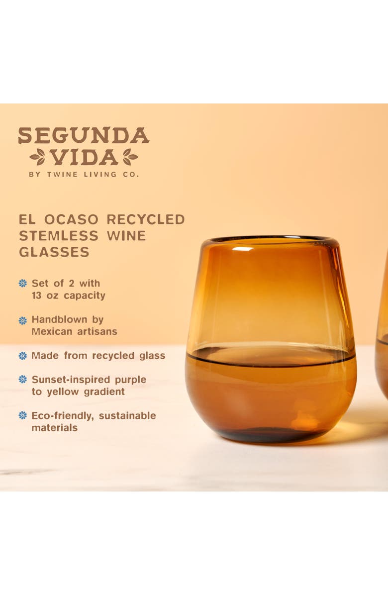 TWINE Segunda Vida El Ocaso Recycled Stemless Wine Glasses Set of 2, Alternate, color, Brown