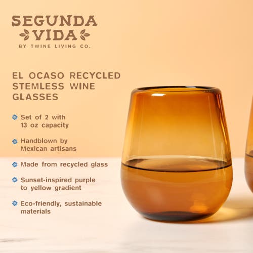 Twine Segunda Vida El Ocaso Recycled Stemless Wine Glasses Set Of 2