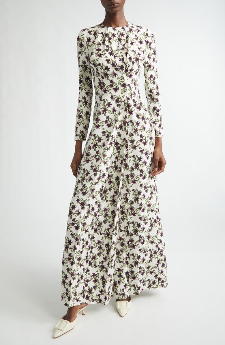 Emilia Wickstead Silverio Floral Long Sleeve Silk Crêpe de Chine Maxi Dress, Main, color, 