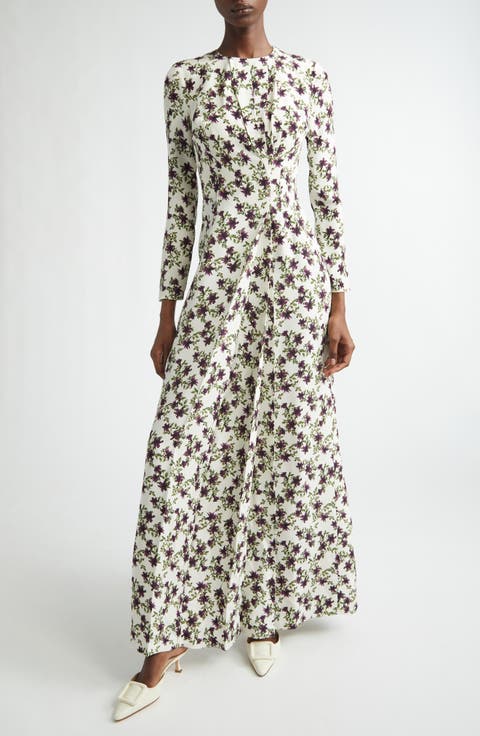 Silverio Floral Long Sleeve Silk Crêpe de Chine Maxi Dress
